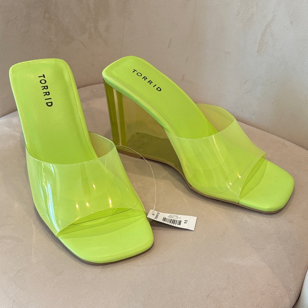 torrid Neon Lime Green Clear Wedge Slide Sandals